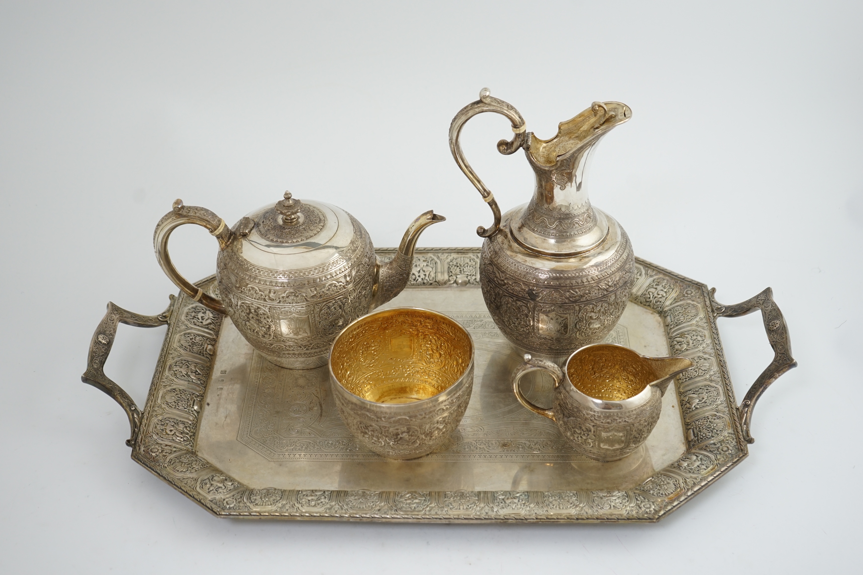 An Edwardian Scottish Anglo-Indian five piece tea set by James Reid & Co